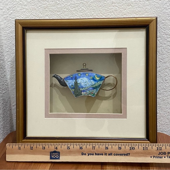 2001 KELVIN CHEN Enamel Lidded Tea Pot Starry Night Vangogh Mini Teapot Framed - Picture 2 of 16
